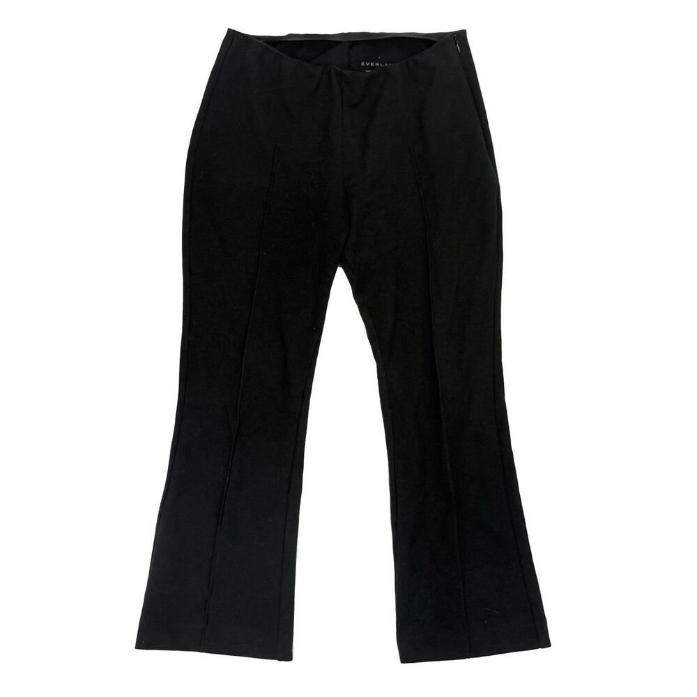 EVERLANE Dream Kick Flare Pant L Black Side Zip Stretch Pintuck Mid-Rise EUC B17 - Picture 2 of 6